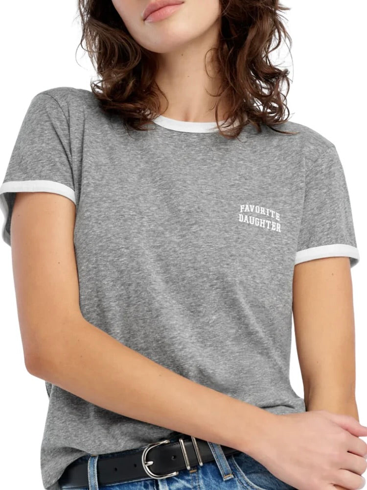 Ws FD Collegiate Chest Logo Ringer Tee Hthr Grey/Wht