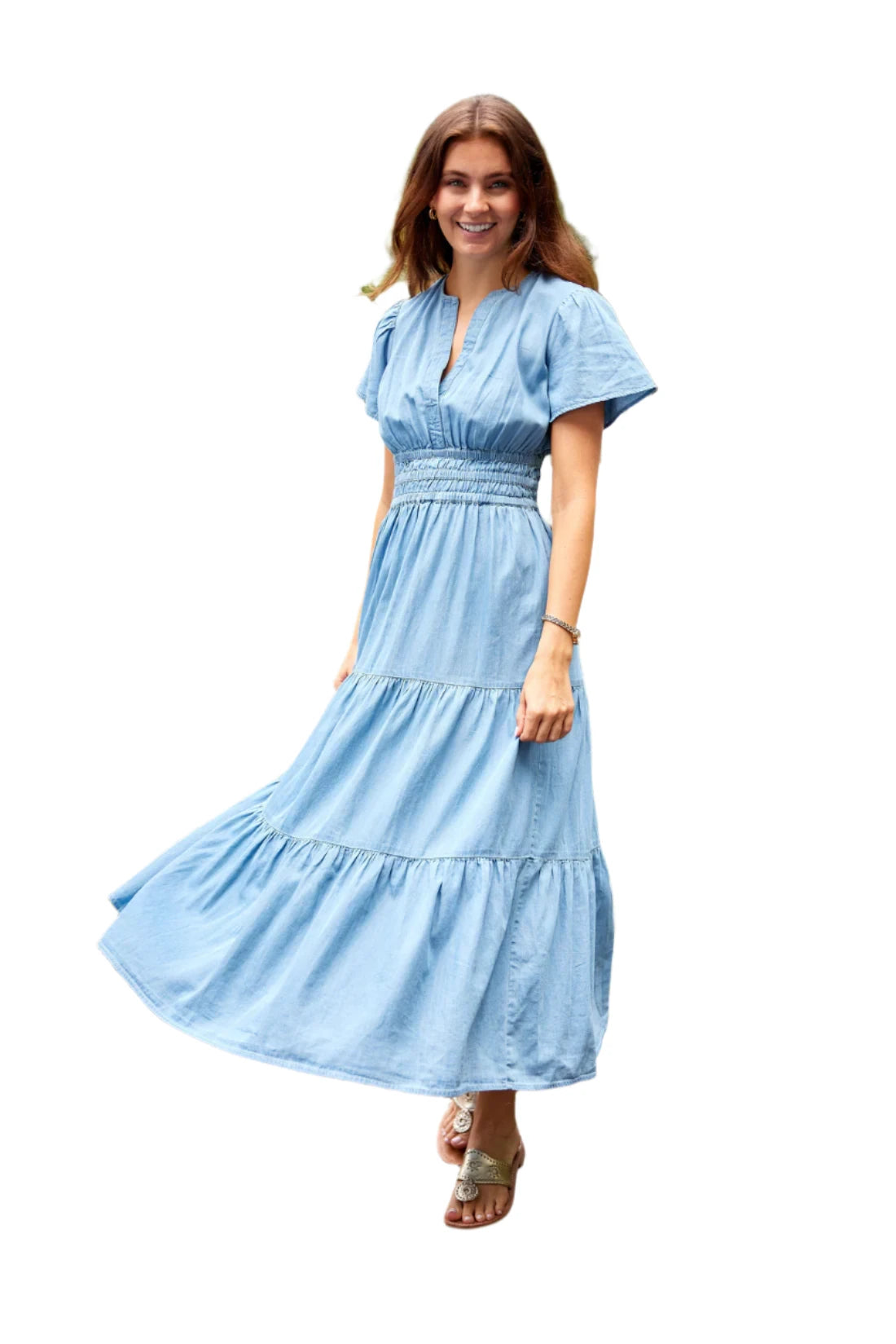 Ws Chambray SS Cinched Waist Dress