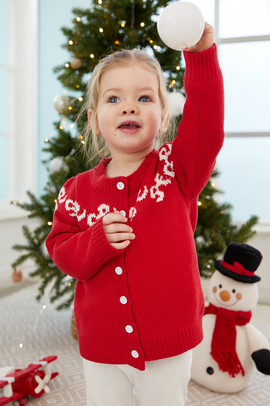 Youth Bow Cardigan Red / Ivory