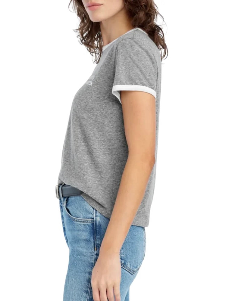 Ws FD Collegiate Chest Logo Ringer Tee Hthr Grey/Wht