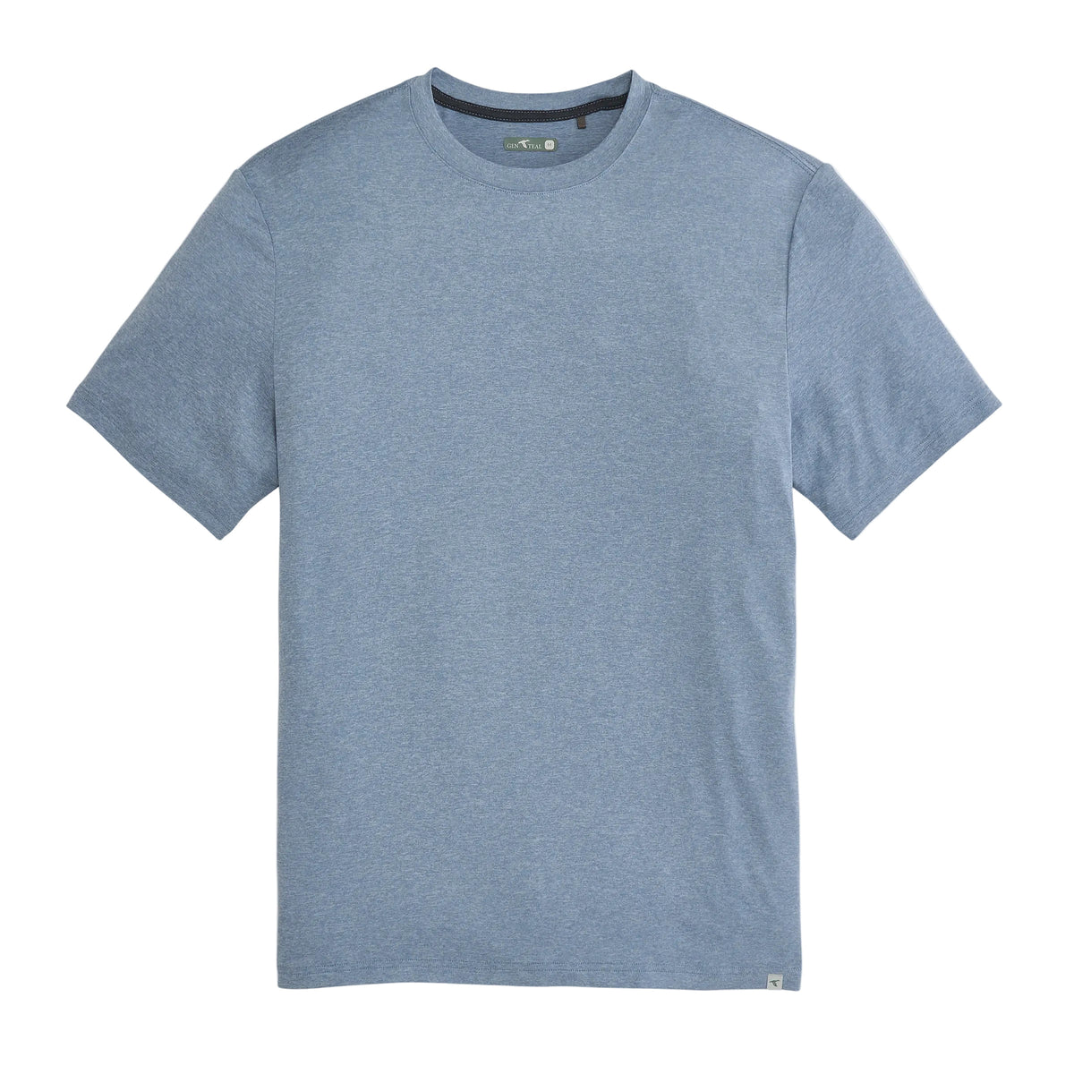 Heathered steel blue short-sleeve crew neck t-shirt with GenTeal label