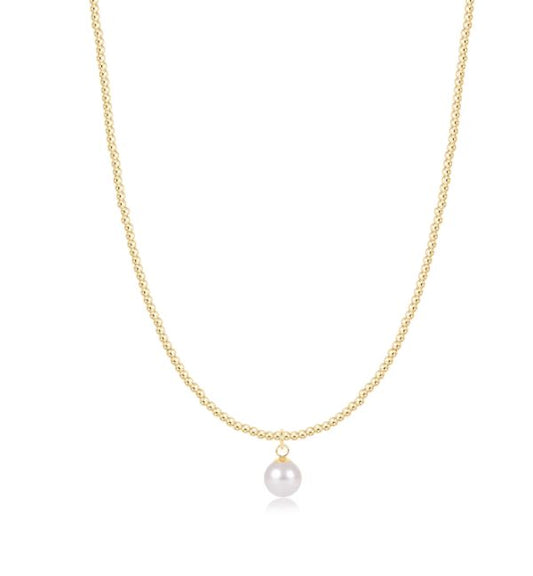 15" Beaded Choker 2mm Classic Gold Classic Pearl 8mm Charm