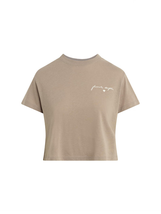 Ws FD Cropped Signature Chest Logo Tee Taupe Gardenia