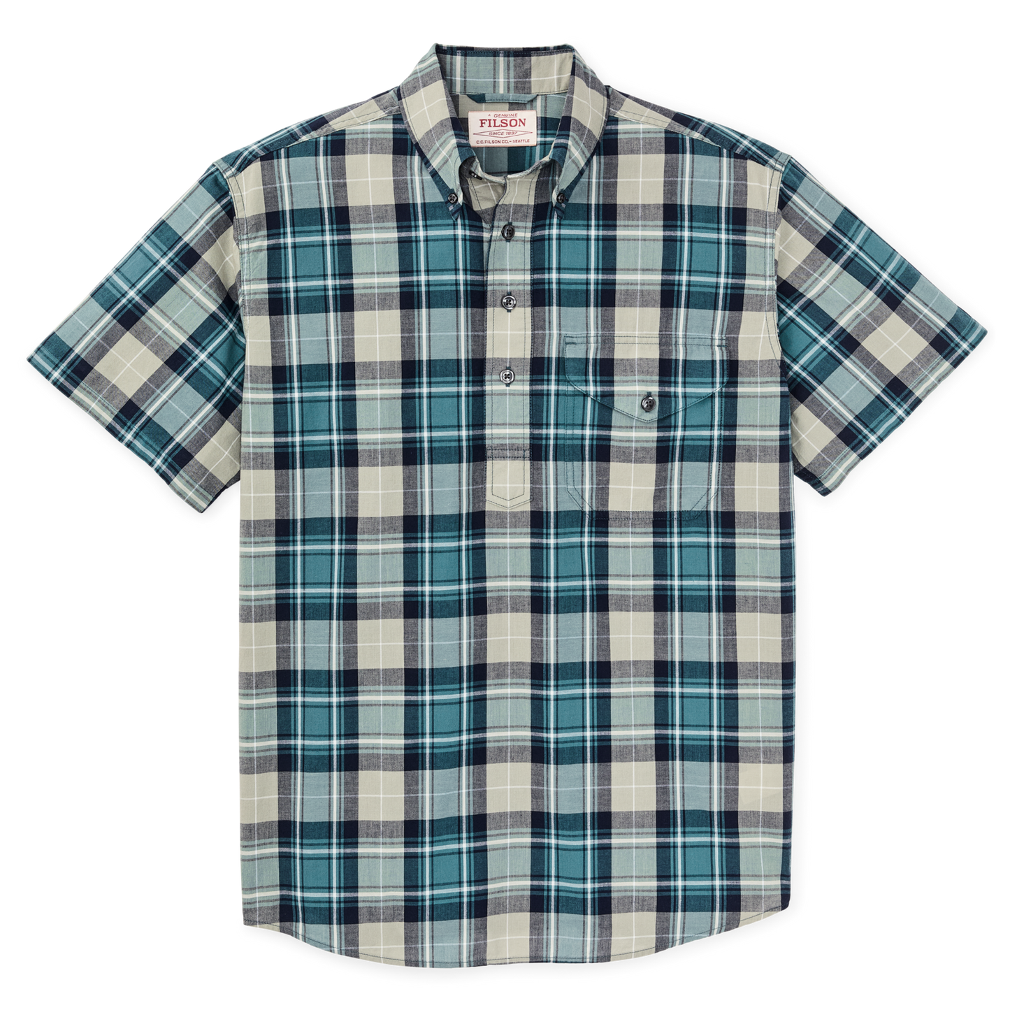 Madras SS Popover Shirt Gray/Teal