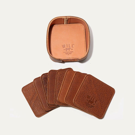 Leather Coasters Set/8 Tan