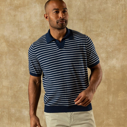 Reeves Stripe Sweater Polo Navy