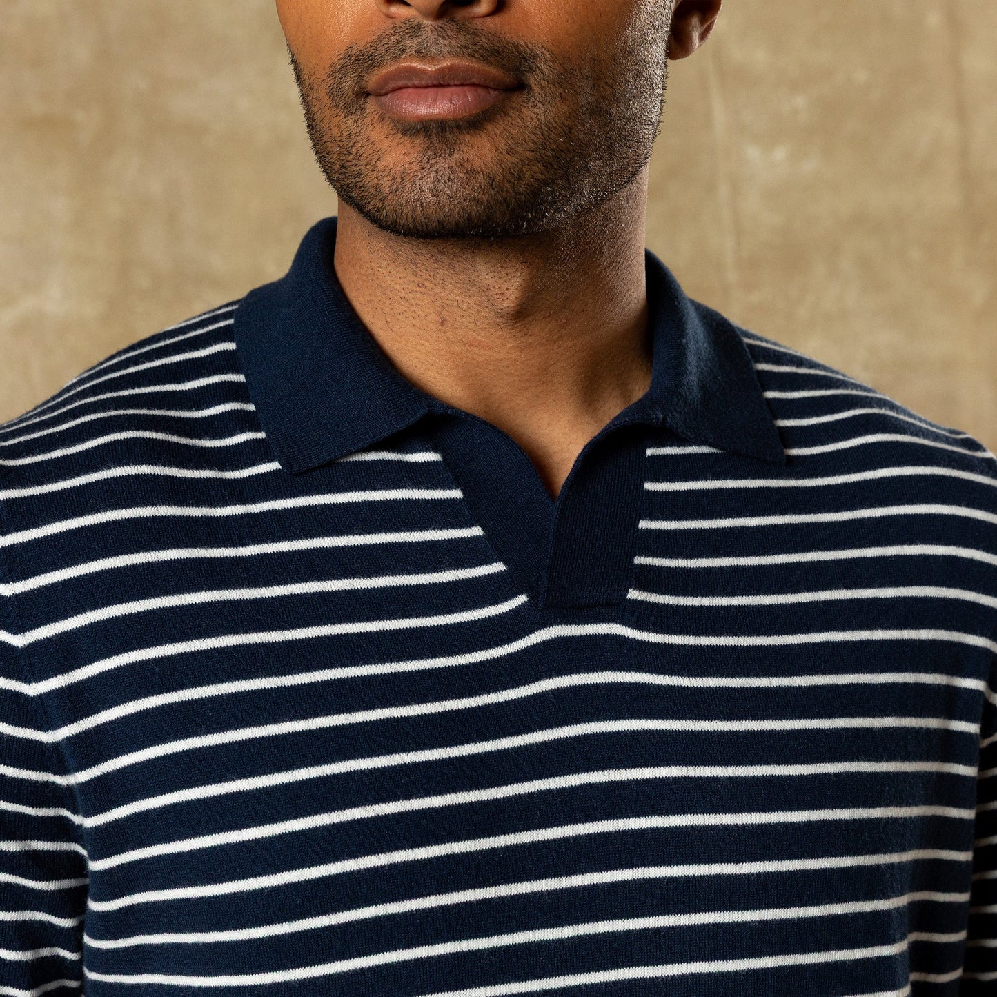 Reeves Stripe Sweater Polo Navy