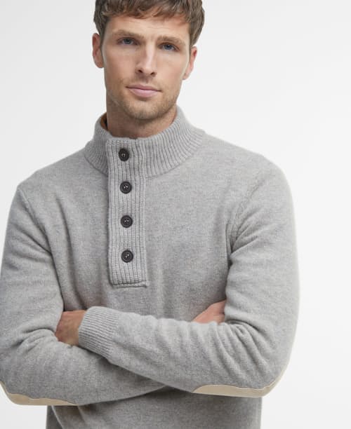 Essential Patch Half Zip Knitted Jumper Stone
