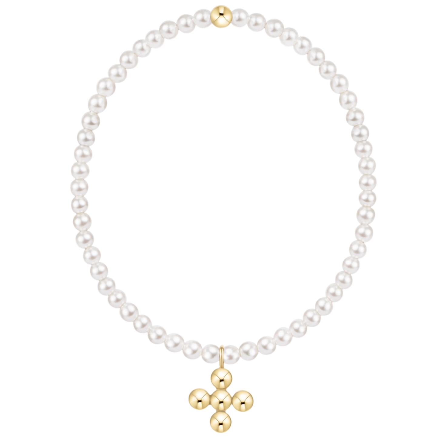 Classic Pearl 3mm Bracelet Signature Cross 4mm Beaded Gold Charm