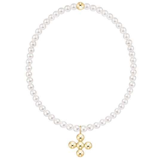 Classic Pearl 3mm Bracelet Signature Cross 4mm Beaded Gold Charm
