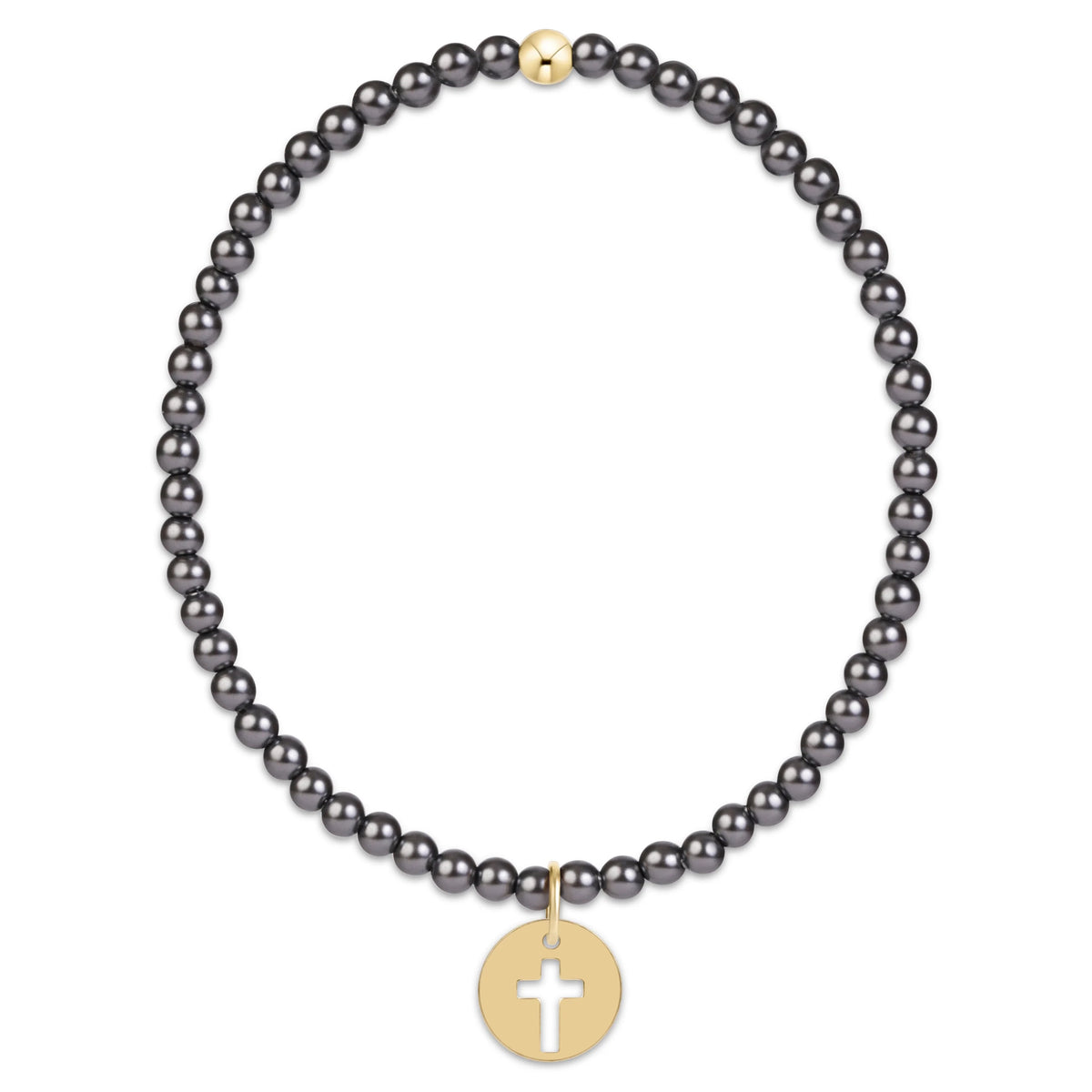 Classic Pearl Dark Grey 3mm Bracelet Blessed Gold Disc