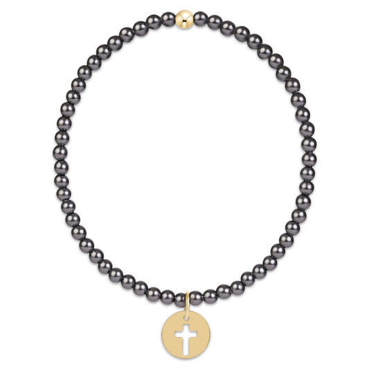 Classic Pearl Dark Grey 3mm Bracelet Blessed Gold Disc