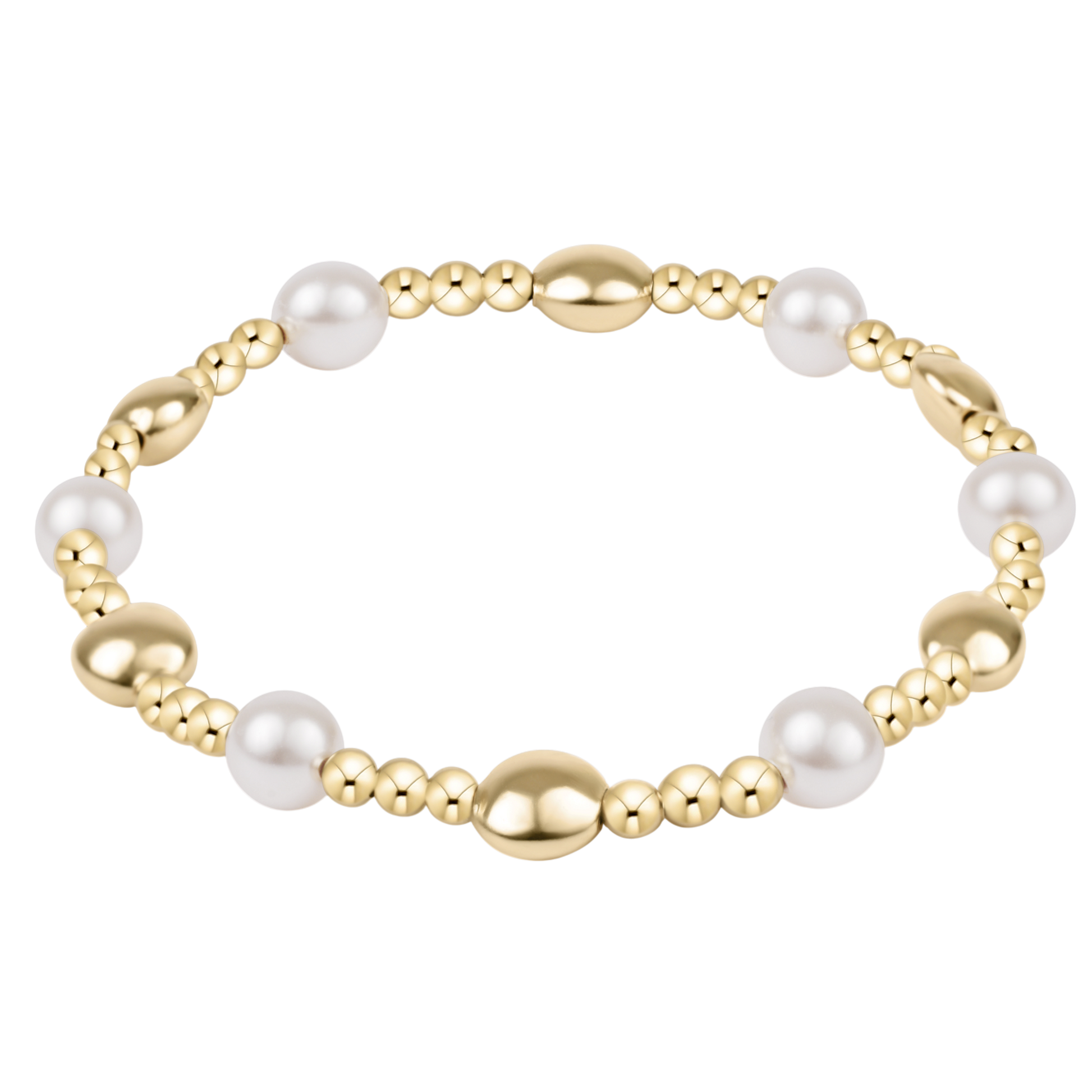 Gold-filled beaded bracelet with white freshwater pearls and oval gold accent beads