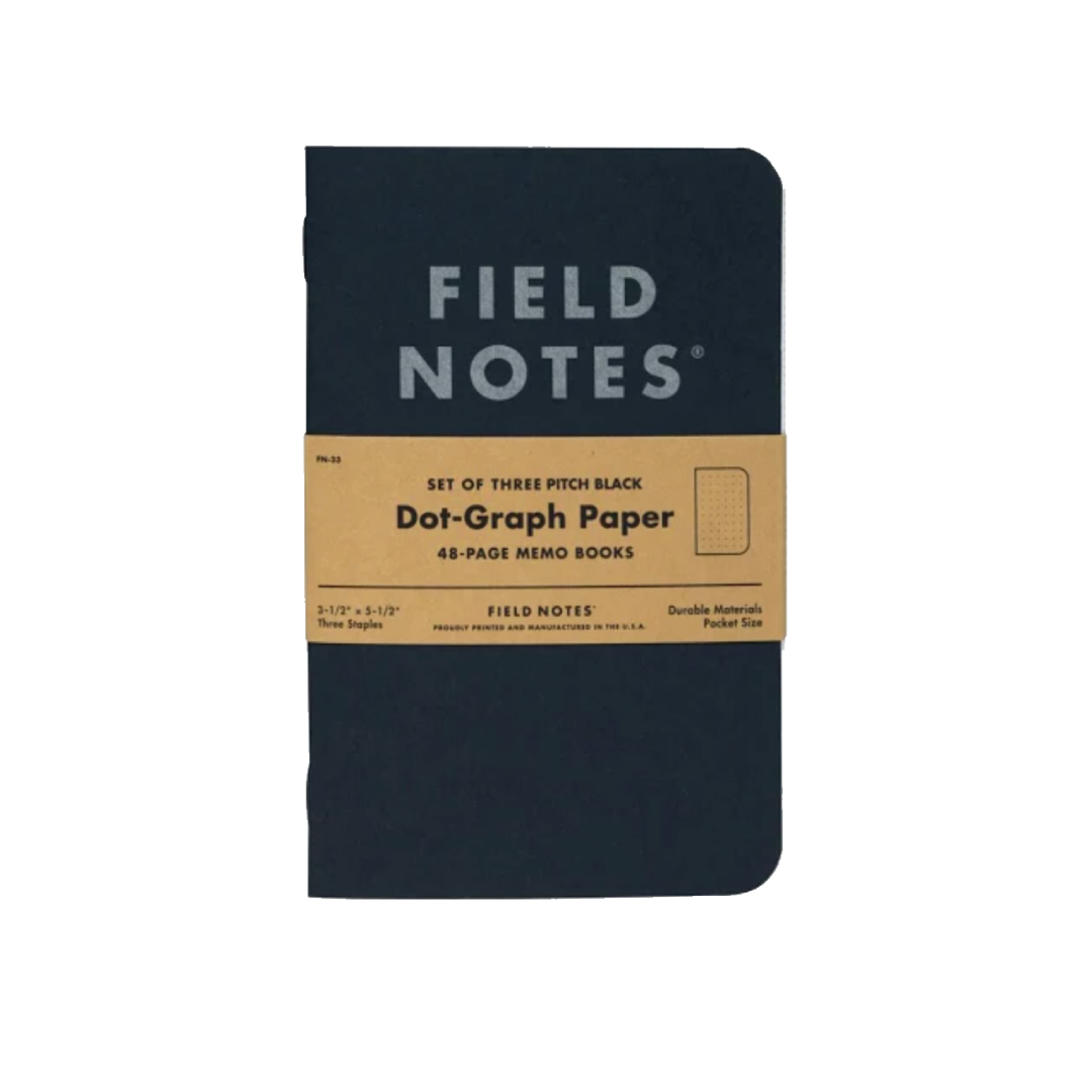 Field Notes Pitch Black Small Memo Book 3pk Graph Paper