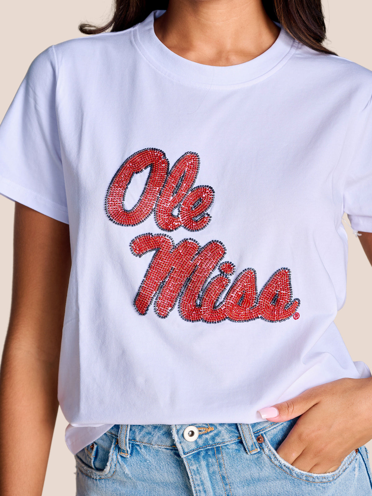 Ws The Mascot Beaded Tee Ole Miss