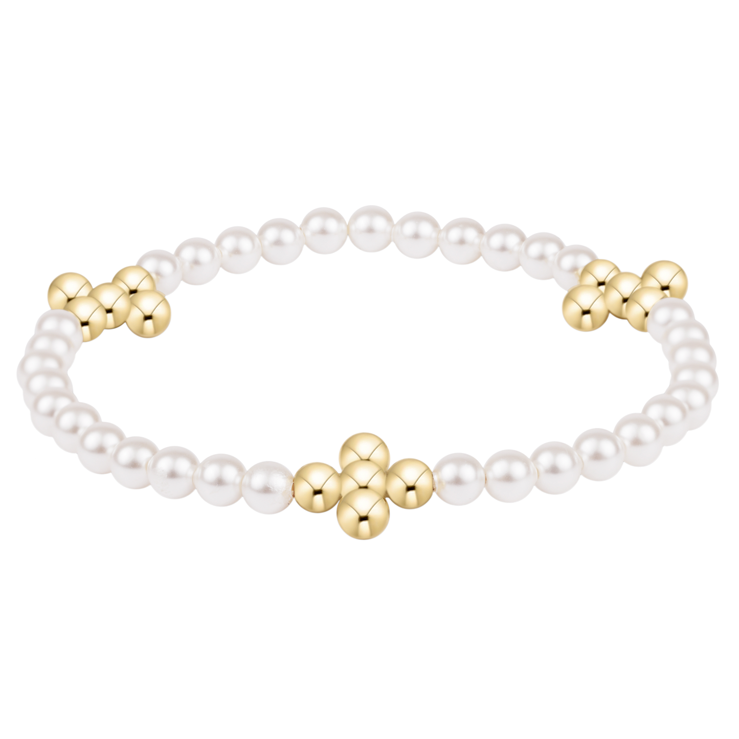 Beaded 4mm Gold Signature Cross 4mm Pearl Bracelet