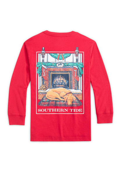 Youth Cozy Fireplace LS T-Shirt Crab Red