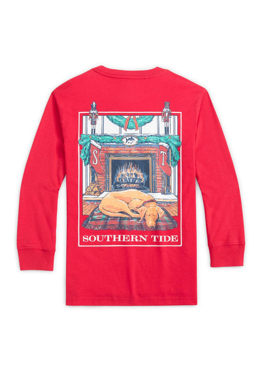 Youth Cozy Fireplace LS T-Shirt Crab Red