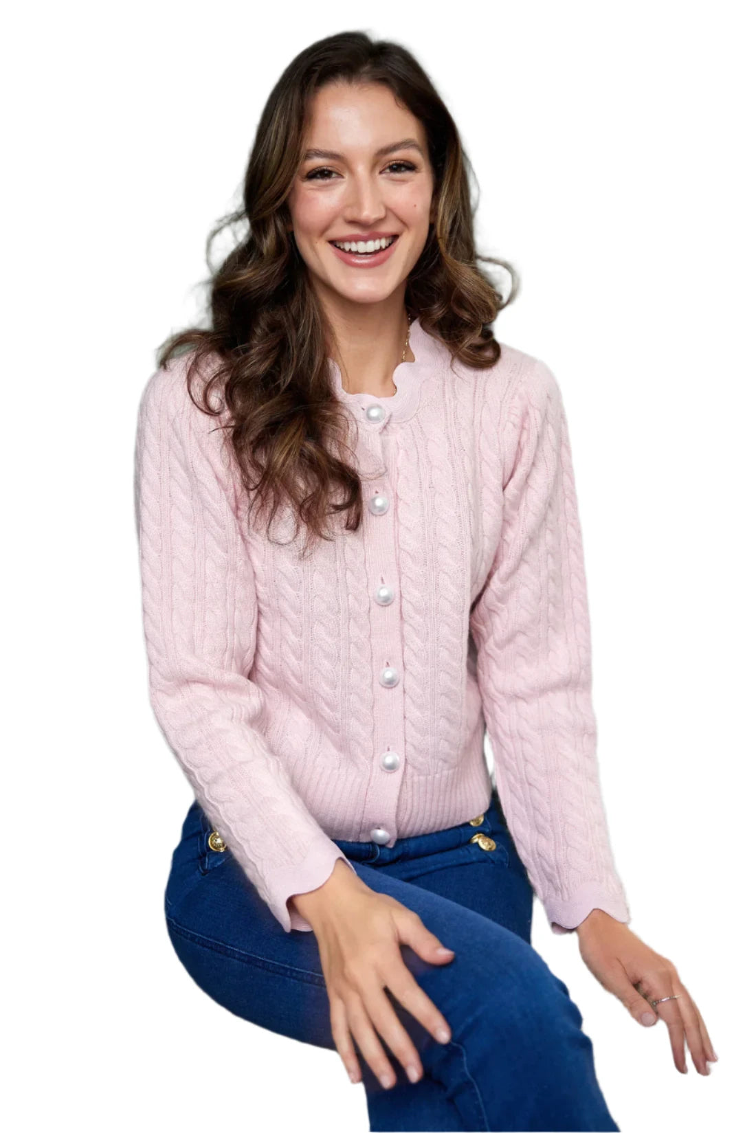 Ws Cardigan Ric-Rac Trim Blush - Beau Outfitters