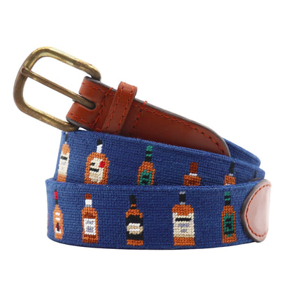 Bourbon Bottles (Navy) Needlepoint Belt