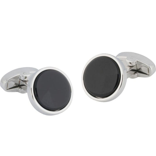 Bocara Cufflink Round Rhodium/Onyx