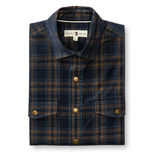 Cavern Plaid Corduroy Snap Shirt Maritime Blue