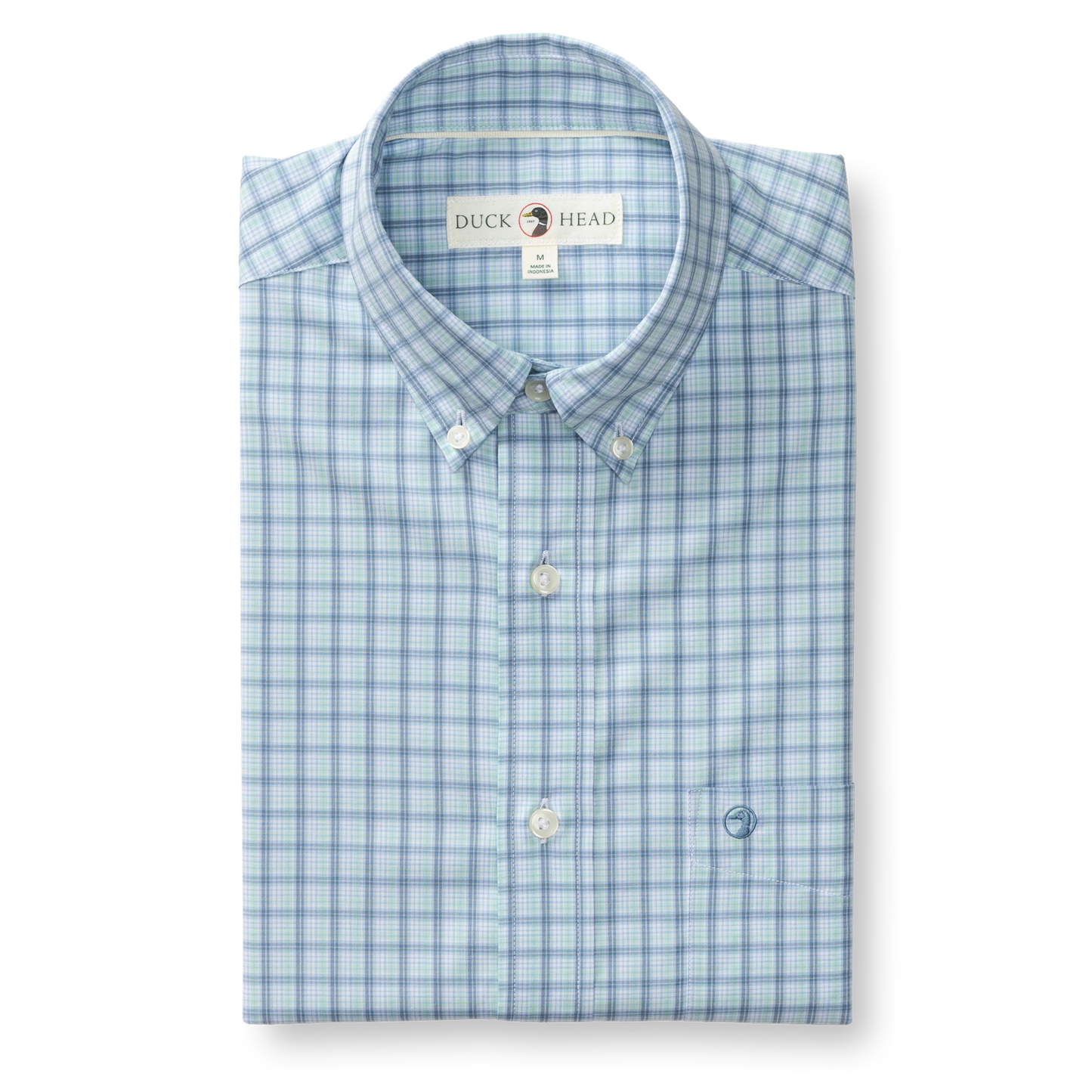 Linwood Plaid Performance Poplin Shirt Seafoam Green