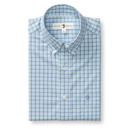 Linwood Plaid Performance Poplin Shirt Seafoam Green