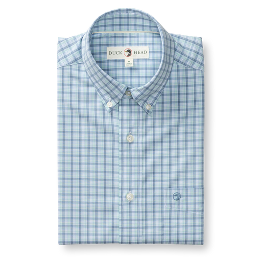 Linwood Plaid Performance Poplin Shirt Seafoam Green
