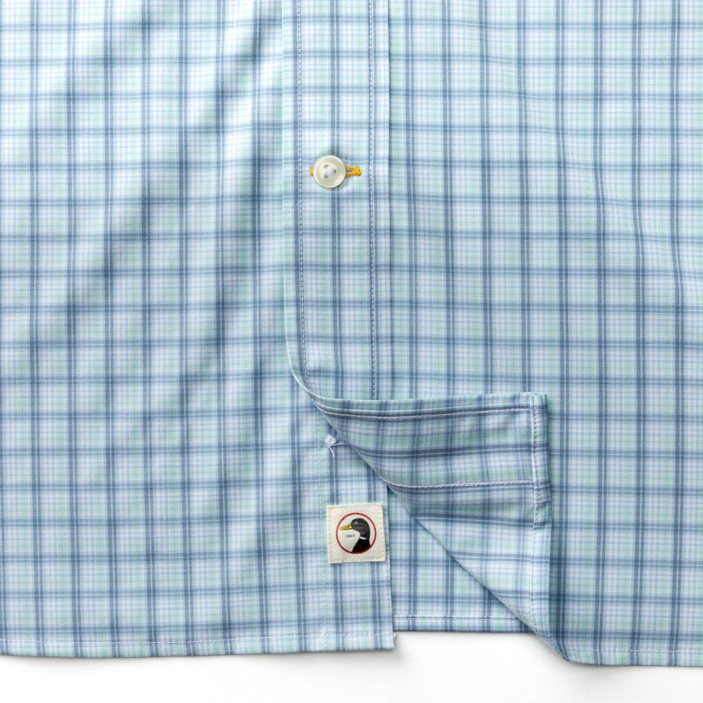 Linwood Plaid Performance Poplin Shirt Seafoam Green