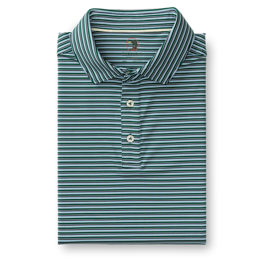 Barker Stripe Long Drive Polo Forest Green