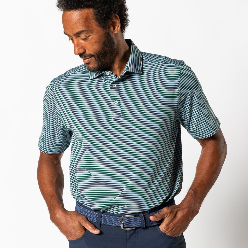 Barker Stripe Long Drive Polo Forest Green