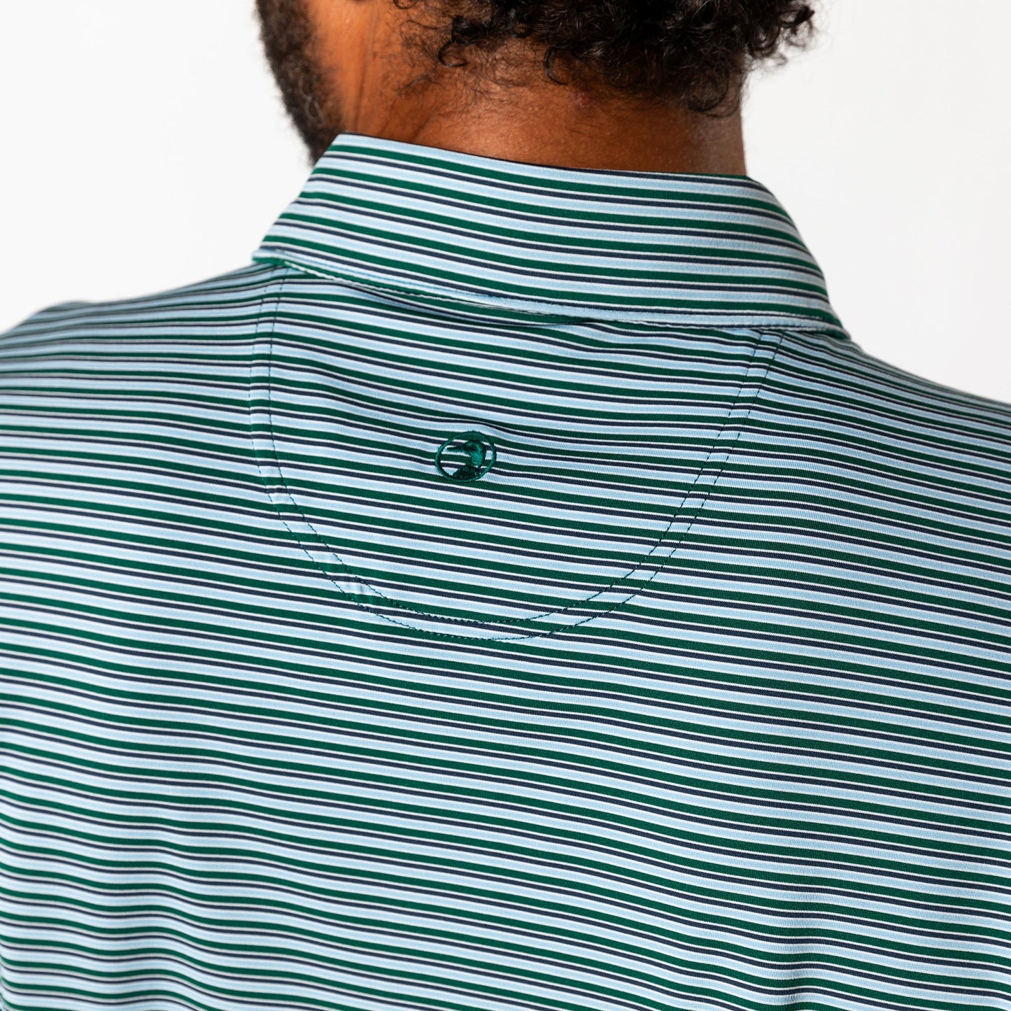 Barker Stripe Long Drive Polo Forest Green