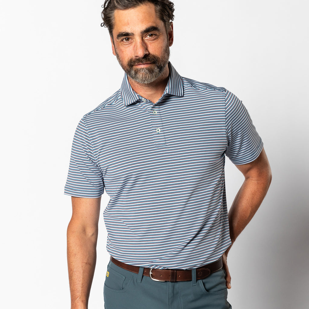 Barker Stripe Long Drive Polo Teal Blue