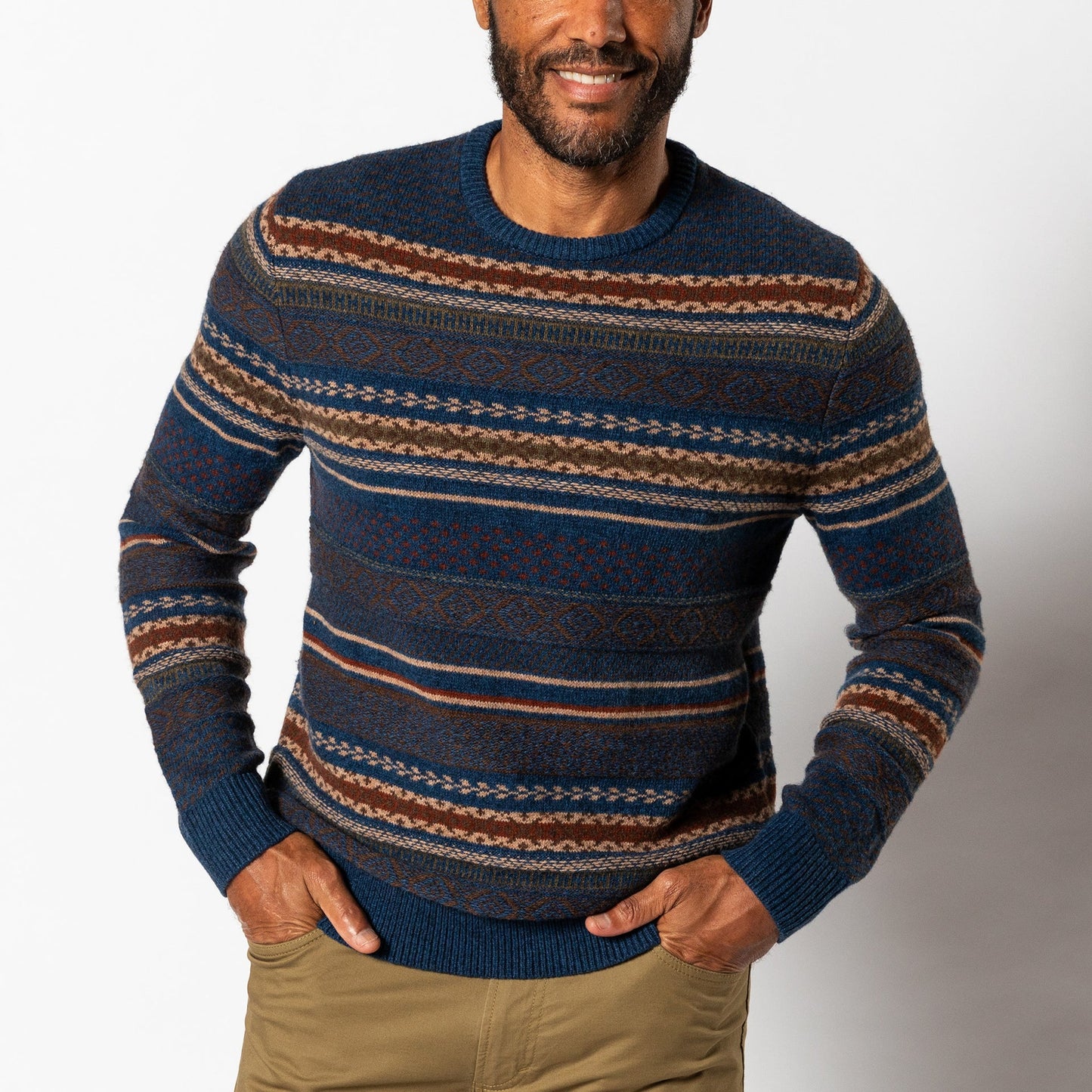 Birch Fair Isle Crewneck Sweater Maritime Blue