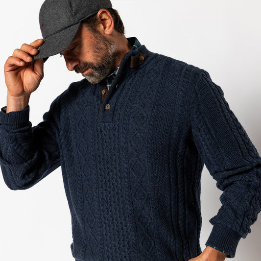 Haines Cable Knit 1/4 Zip Sweater Navy