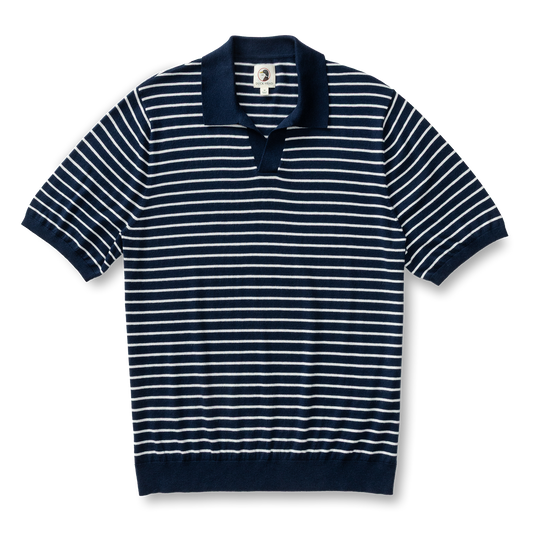 Reeves Stripe Sweater Polo Navy