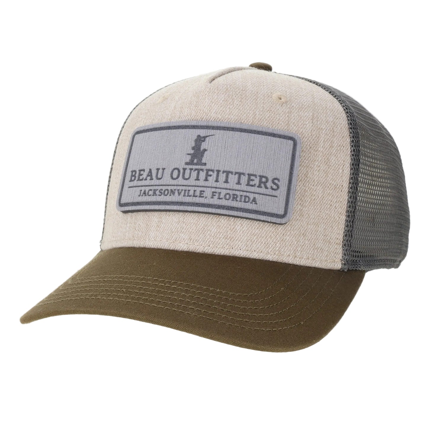 Beau x Dek'd Down Patch Roadie Trucker Hat Tan/Olive/Grey