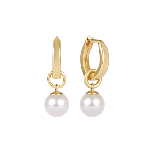Huggie Gold 0.5" Hoop Classic Pearl 8mm Charm