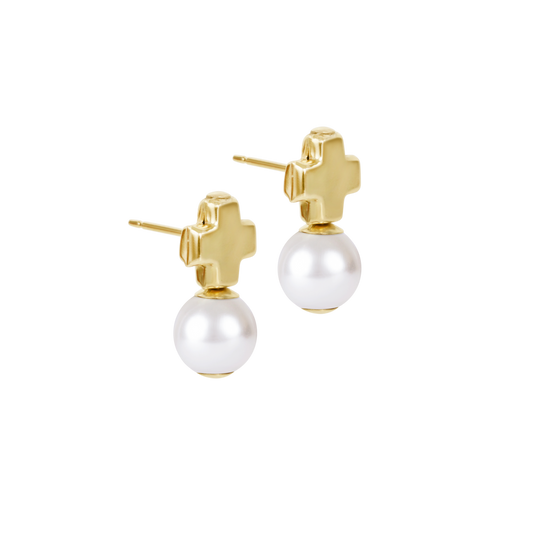 Signature Cross Small Gold Stud Classic Pearl