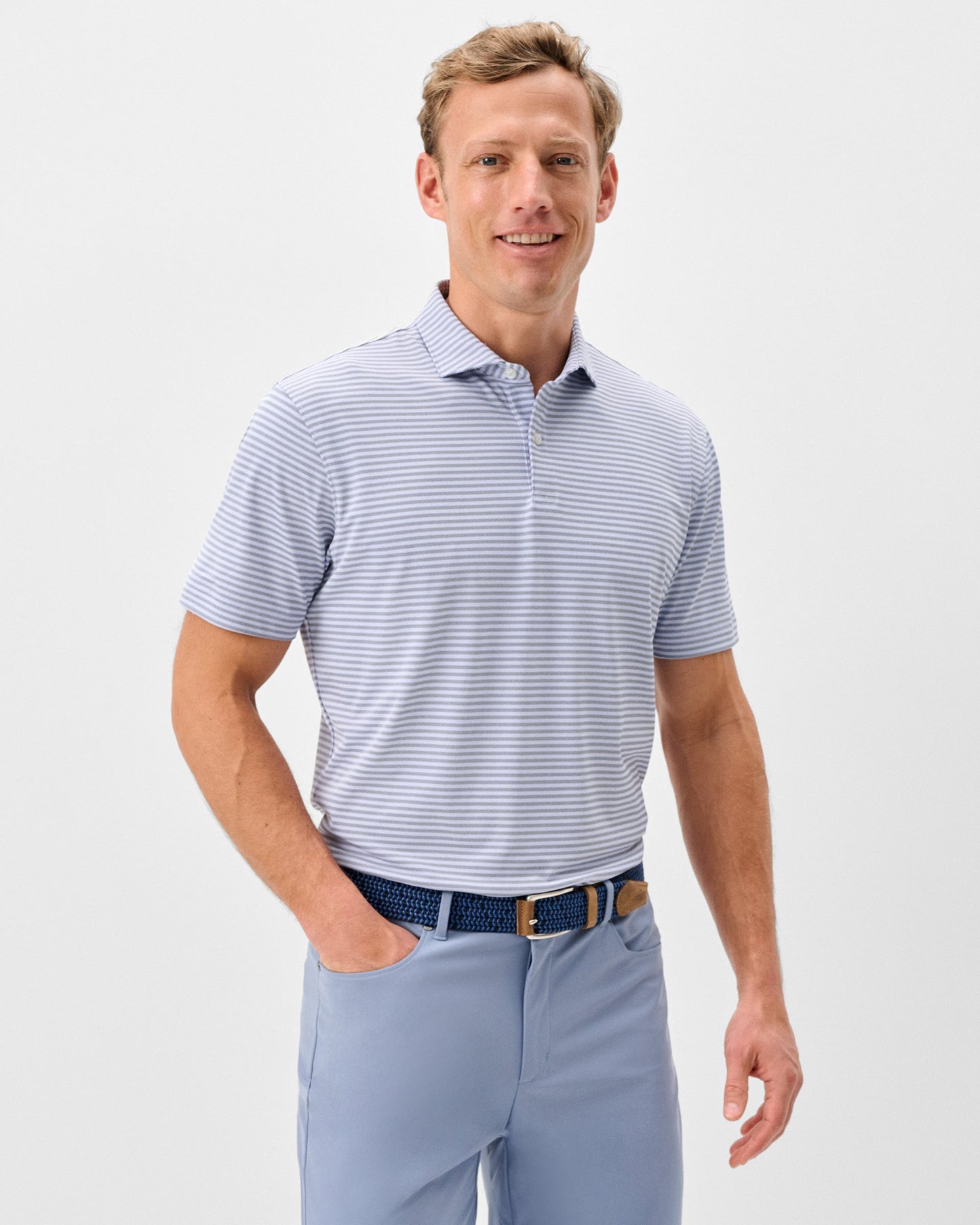 Cruz Stripe Mesh Polo Navy Viola