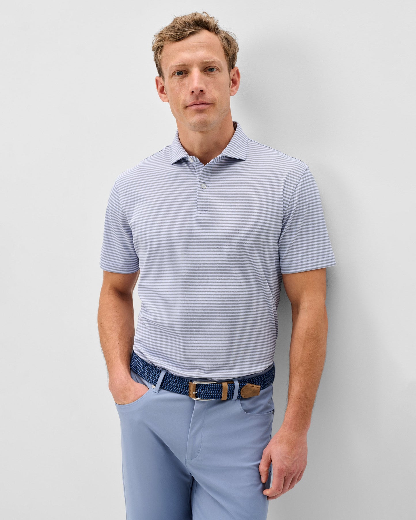 Cruz Stripe Mesh Polo Navy Viola