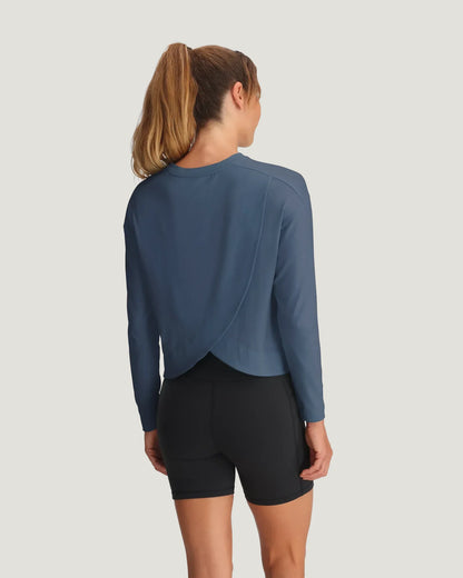 Ws Bamboo Shade Crossover LS Shirt Pacific Blue