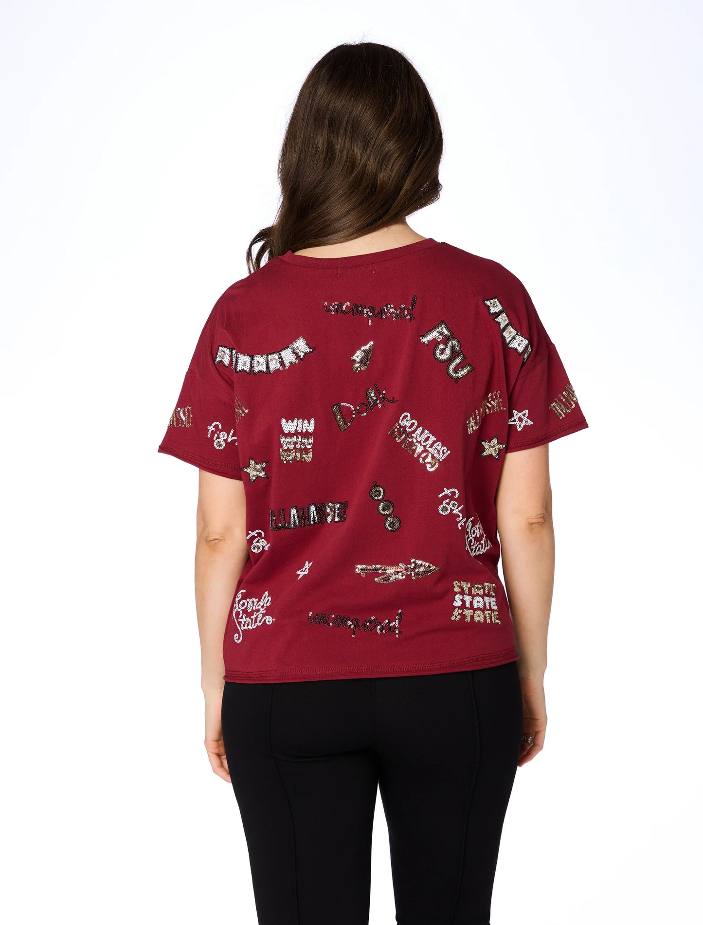 Ws FSU Sequin Spirit Tee Garnet