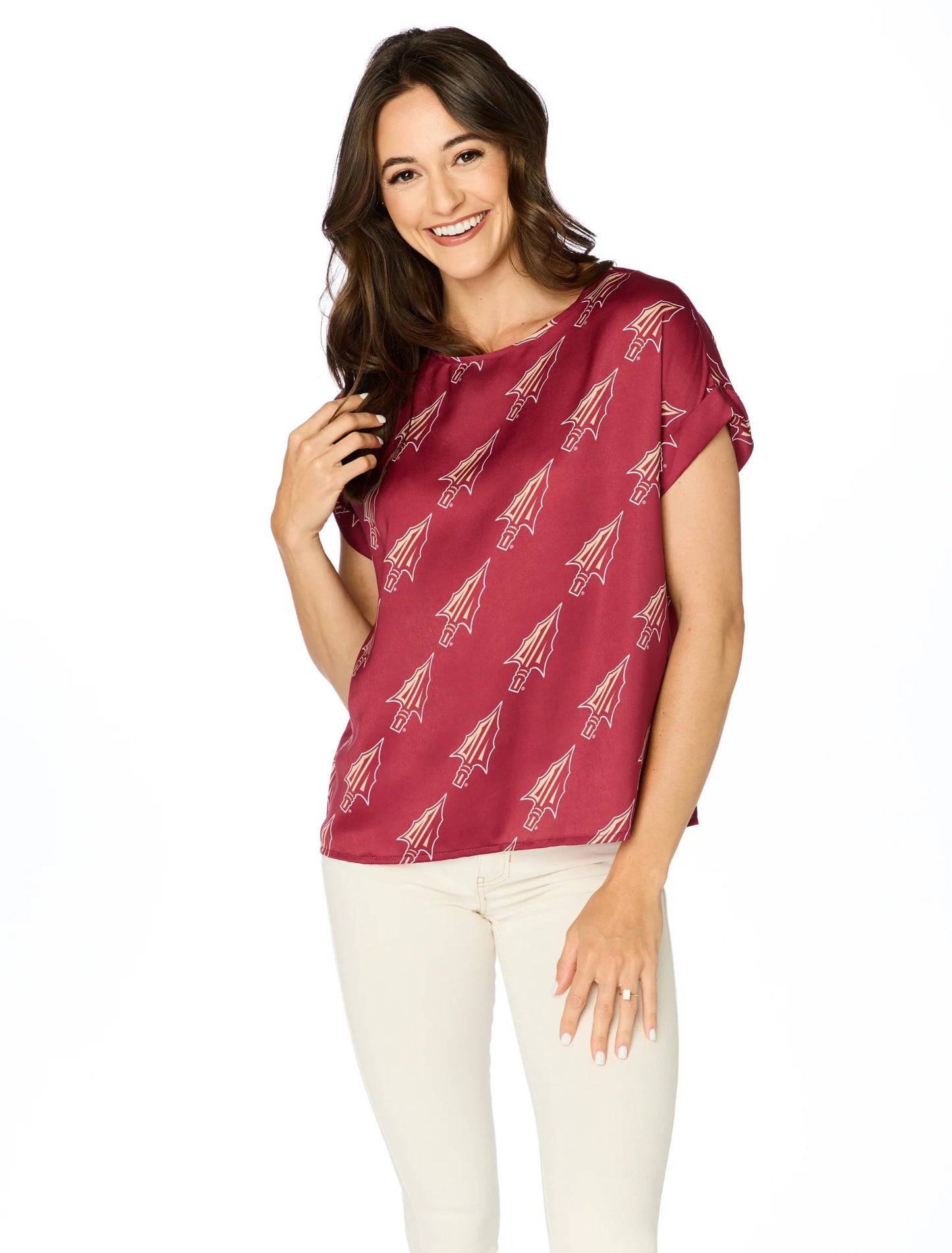 Ws FSU Spear Rolled Cuff Blouse Garnet - Beau Outfitters