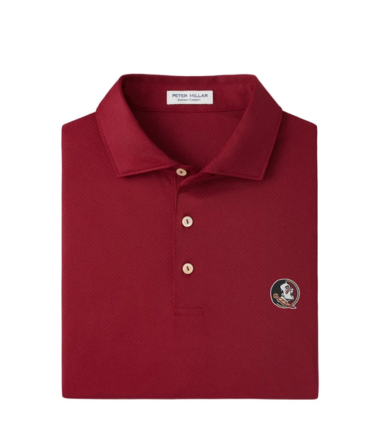 Peter Millar maroon FSU Seminoles logo polo shirt folded with three buttons