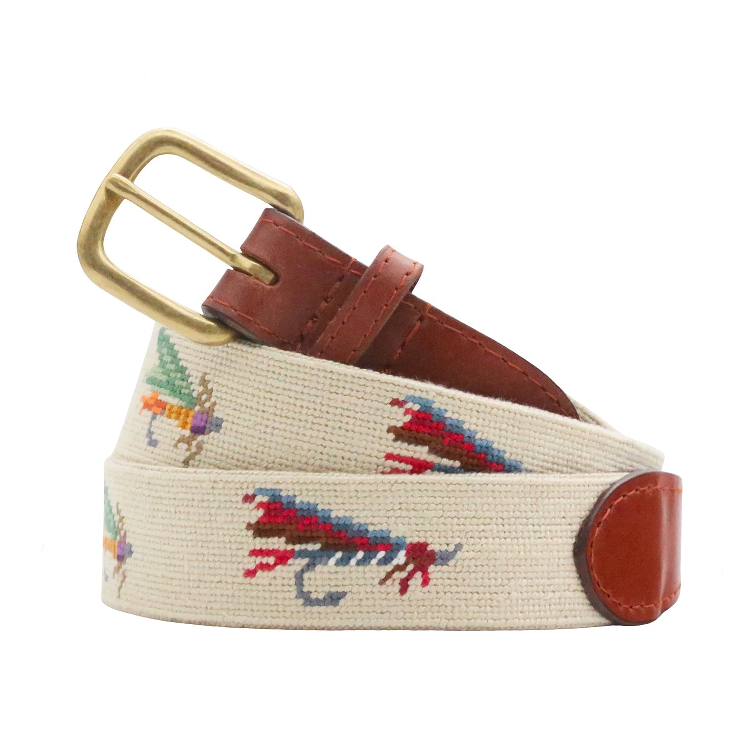 Fishing Flies Needlepoint Belt (Lt. Khaki)