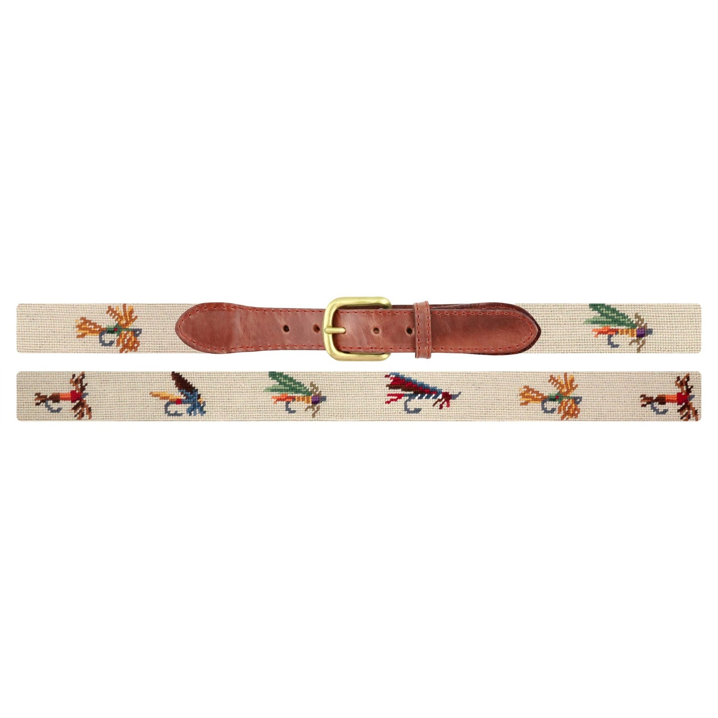 Fishing Flies Needlepoint Belt (Lt. Khaki)
