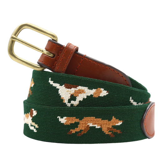 Fox Chase Needlepoint Belt Deep Hunter