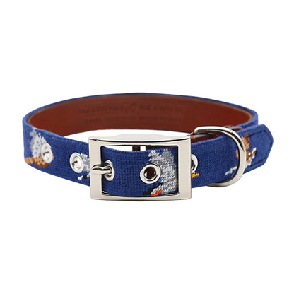 Game Birds (Navy) Needlepoint Dog Collar